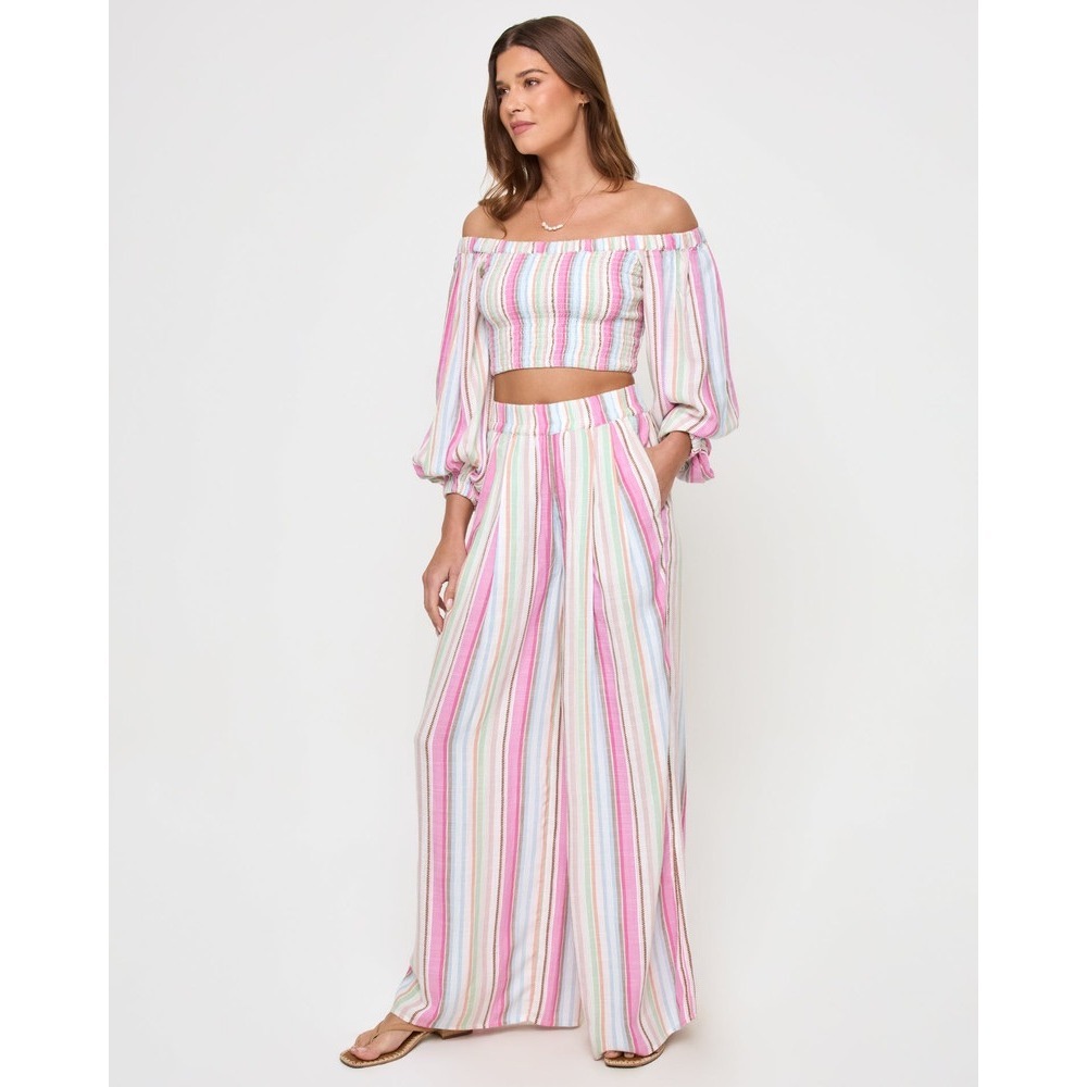 LSPACE Palma Top and Pant Set San Tropez Stripe NWT Smocked Crop Wide Leg S M - Picture 4 of 9
